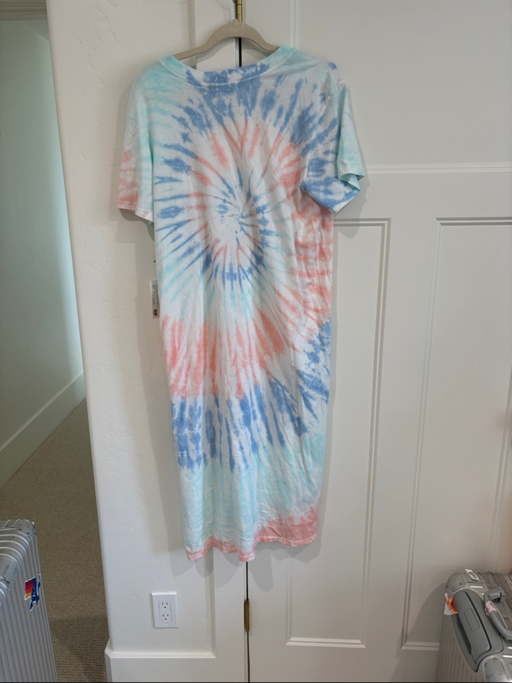 Electric & Rose Tie-Dye Spiral T-Shirt Dress - Coral, Sky Blue & Mint - Picture 5 of 5